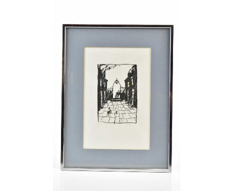 AFTER HAROLD FRANCIS RILEY DL DLITT FRCS DFA ATC (1934-2023); unsigned print, figures with dog in street scene, with embossed