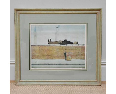 † LAURENCE STEPHEN LOWRY RA (1887-1976); pencil signed limited edition print, 'Man lying on a Wall', numbered 315/500, 43 x 5
