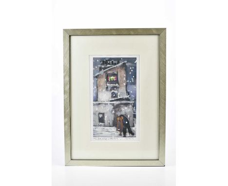 HAROLD FRANCIS RILEY DL DLITT FRCS DFA ATC (1934-2023); signed print, 'The Grey House in the Snow', signed, 32 x 18.5cm, fram