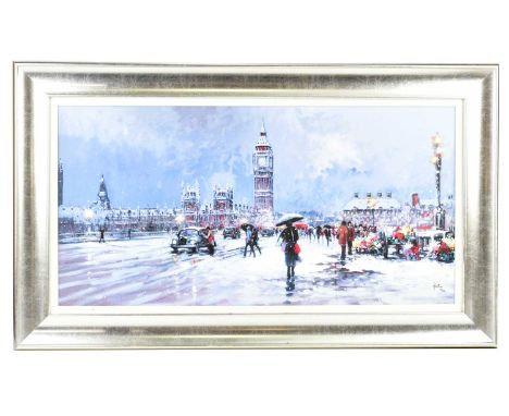 HENDERSON CSIZ (BRAZIL 1960); a contemporary limited edition textured print, ‘Westminster in Winter’, No 5/195, with signed c