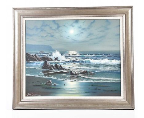 † PETER COSSLETT (1927-2012); oil on canvas, moonlit seascape, signed, 40 x 50cm, framed.   Condition Report: Light wear to t