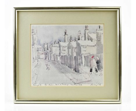 HAROLD FRANCIS RILEY DL DLITT FRCS DFA ATC (1934-2023); ink signed print, 'Orange Street', figures in street scene, signed, i