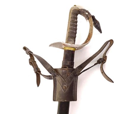 A George V officer's sword, the blade by Wilkinson, with a leather covered scabbard, and a hangarScabbard fits well. Serial n