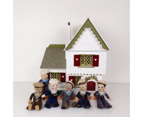 A dolls house, vintage felt sailor dolls, other toys and assorted children's books (qty) 