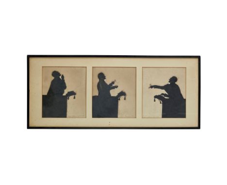 AUGUSTE EDOUART (1789-1861) THREE SILHOUETTES OF A MINISTER DELIVERING A SERMON in black card laid on buff paper, the preachi