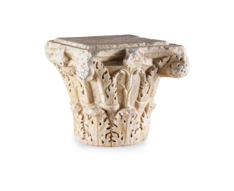 ROMAN CORINTHIAN COLUMN CAPITAL 1ST - 2ND CENTURY A.D. carved marble, with dual tiers of acanthus leaves, floral ornaments an