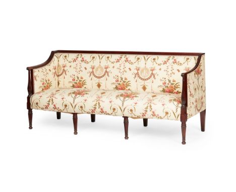 GEORGIAN STYLE MAHOGANY SOFA EARLY 20TH CENTURY the squared back above a padded seat flanked by enclosed arms with baluster t