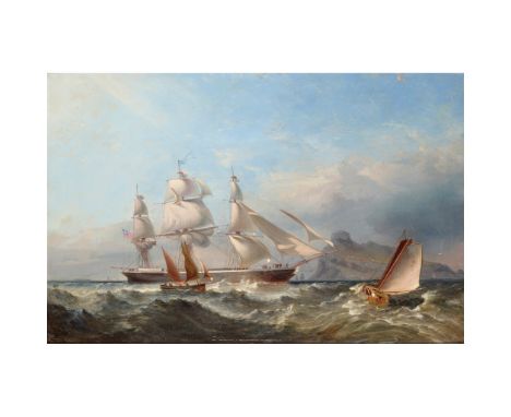 JAMES HARRIS OF SWANSEA (BRITISH 1810-1887) PICKING UP THE PILOT OFF WORMS HEAD Oil on canvas(51cm x 76cm (20in x 30in))Liter