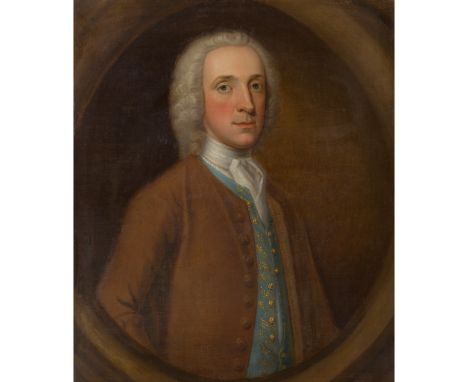MANNER OF JOHN THOMAS SETON HALF LENGTH PORTRAIT OF A GENTLEMAN IN A BROWN FROCK COAT Label inscribed 'Sir James Hamilton', f