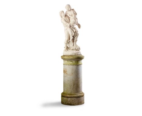 PROFESSOR GIUSEPPE LAZZERINI (ITALIAN 1831-1895) PAUL AND VIRGINIA white Carrara marble figure group, on a veined white marbl