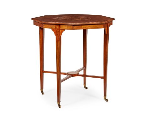 EDWARDIAN MAHOGANY AND MARQUETRY LAMP TABLE EARLY 20TH CENTURY the octagonal top centred with flower and urn marquetry within