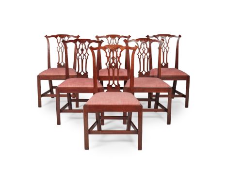 SET OF SIX GEORGIAN STYLE MAHOGANY DINING CHAIRS 19TH CENTURY in the Chippendale 'Gothick' style, with pierced splats above d