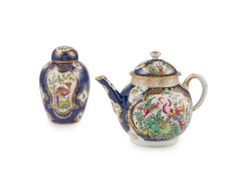 DATED BOW TEAPOT AND COVER CIRCA 1766 of globular form, the loop handle with a heart shaped terminal; painted with 'fancy bir