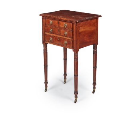 REGENCY MAHOGANY LAMP TABLE EARLY 19TH CENTURY the top with a moulded edge above two drawers, one with a double drawer front,