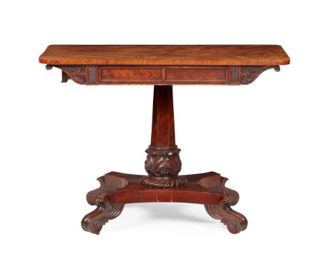 WILLIAM IV MAHOGANY PEDESTAL SIDE TABLE EARLY 19TH CENTURY the rounded rectangular top above a panel frieze and acanthus scro