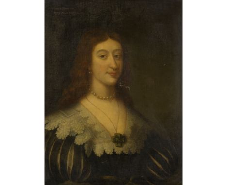 MANNER OF GEORGE JAMESONE HALF LENGTH PORTRAIT OF A LADY WITH LACE COLLAR Inscribed 'Elizabeth Cunninghame, wife of William, 
