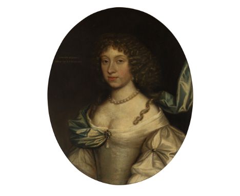 17TH CENTURY SCOTTISH SCHOOL HALF LENGTH PORTRAIT OF A LADY IN WHITE Inscribed 'Isobel Mure, wife of Sir W.G. Hamilton', oil 