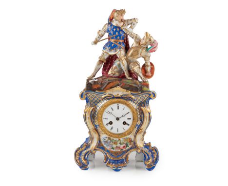 FRENCH JACOB PETIT PORCELAIN MANTEL CLOCK 19TH CENTURY the white enamel dial with Roman numerals within a rococo case with a 