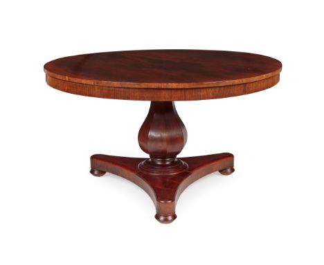 Y WILLIAM IV ROSEWOOD BREAKFAST TABLE EARLY 19TH CENTURY the circular tilt top on a large facetted baluster column and tripar