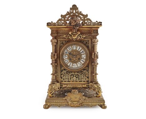 AESTHETIC PERIOD 'ORIENTAL' BRASS BRACKET CLOCK, HERBERT MASON &amp; CO. BIRMINGHAM LATE 19TH CENTURY the dial set with white