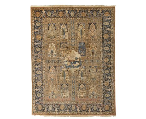 TABRIZ CARPET NORTHWEST PERSIA, LATE 19TH/EARLY 20TH CENTURY the field with allover mihrab lattice pattern, with pictoral med