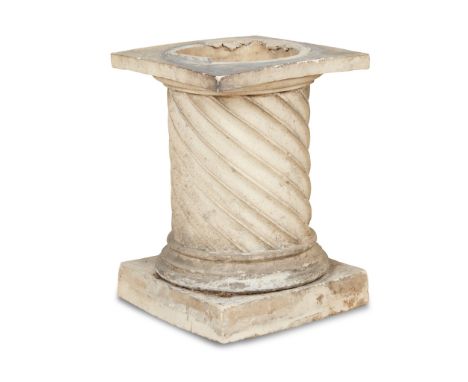 SCOTTISH FIRECLAY PEDESTAL 19TH CENTURY the square top above a spiral fluted column on a square base(51cm wide, 73cm high, 51