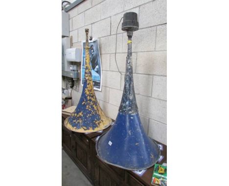 2 large metal Industrial horns.  (probably for loudspeakers in factories). ****Condition report**** Well used with multiple d