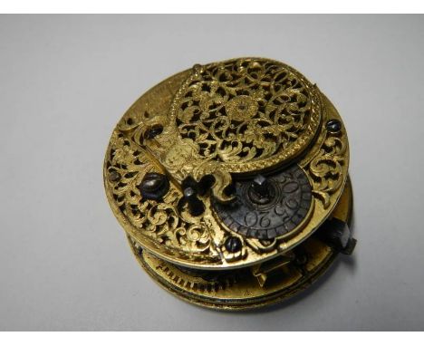 A rare 18th century Thomas Tompion Verge Fusee watch movement, Serial Number ?112 (first number illegible).  Facial cracks on