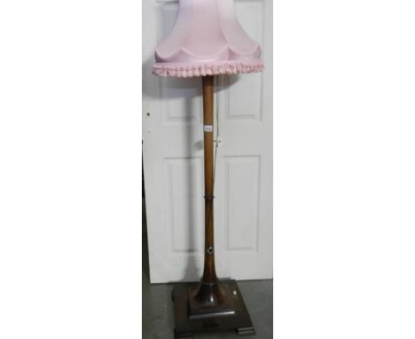 A lovely quality wooden standard lamp with shade. ****Condition report**** Bumps &amp; scuffs to base.
Some stains.
Shade in 