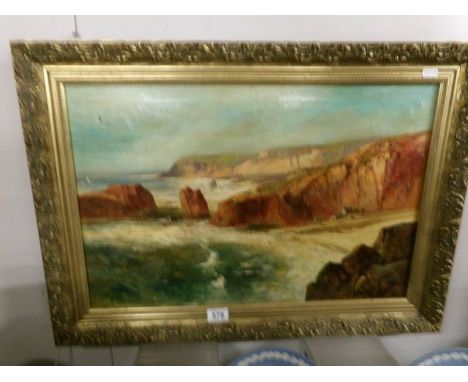 A gilt framed oil on canvas seascape.