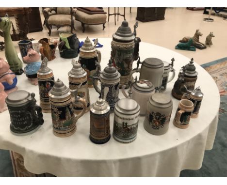 A large quantity of ceramic tankards; mainly German.