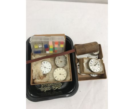 A quantity of watch spares to inc pocket watches, rubies and tools