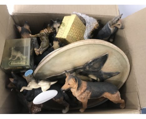 A box of Gerrman shepherd figures to inc Wade etc