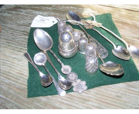 Silver flatware, thimbles etc.