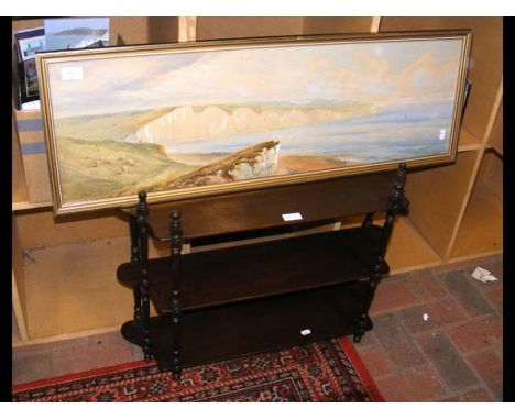 A watercolour of 'The Seven Sisters Cliffs', together with a mahogany wall shelf 