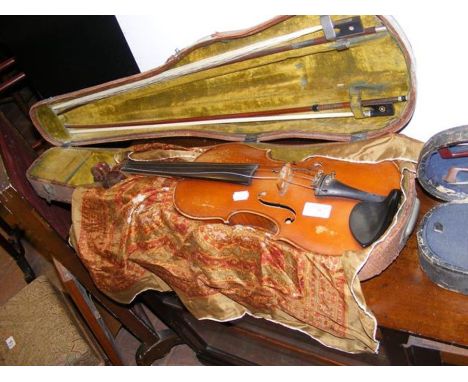 An old violin with bow in fitted carrying case, the violin bearing label for Jules Dubois - Saint Vernon CONDITION REPORT60cm