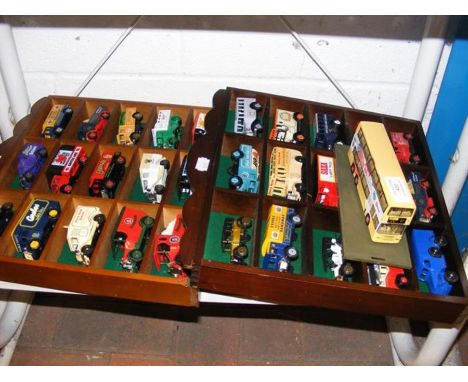 Two displays of vintage model lorries