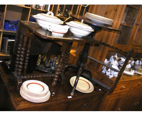 A tripod table, Sutherland table, together with a wall shelf 