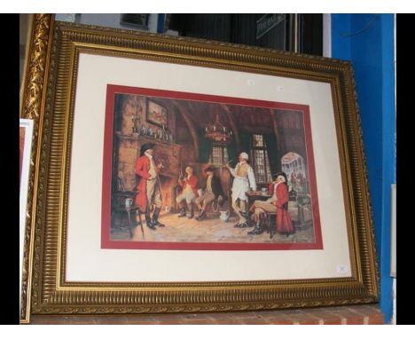 A gilt framed print of fireside scene 