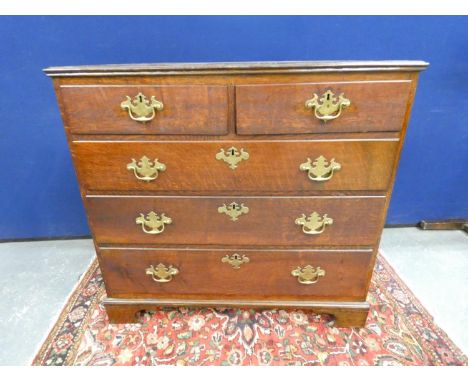 18th century George II oak chest of drawers with two short&nbsp; drawers over three long graduated drawers, feather beaded bo