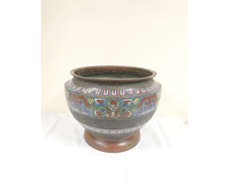 19th Century Chinese Qing Dynasty champlevé enamel bronze jardiniere / planter having geometric honeycomb decoration all over