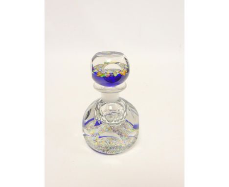 Perthshire Glass millefiori inkwell and stopper with polychrome canes and faceted stopper and body. 15cm high. Condition repo