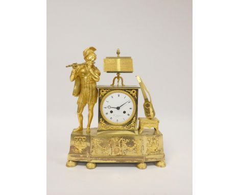 A fine 19th century French Empire ormolu figural mantel clock by Gentilhomme, Paris C1810. The gilt case with ''Air Du Trouba