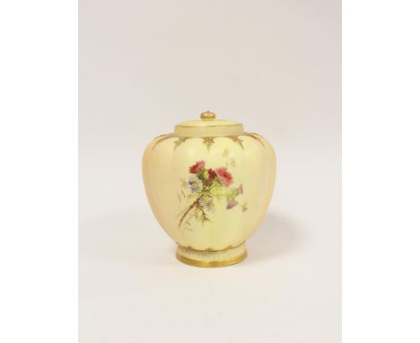 Royal Worcester blush ivory covered vase, of lobed form painted with flowers, purple printed marks to base read ''The Stuart'