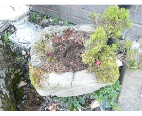 Antique carved sandstone square planter / trough. Height 25cm, Width 40cm.