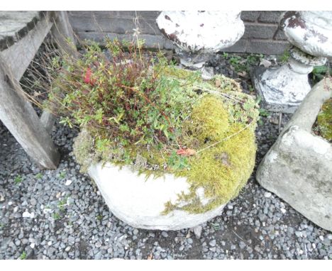 Antique carved sandstone circular planter / trough. Height 28cm, Diameter 42cm.