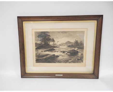 Alfred Louis Brunet Debaines(1845-1939).  Pencil signed etching of a mountain river scene ''On the Garry'', after the origina