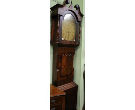 An eight day mahogany longcase clock, painted arched dial signed W Verity, Rothwell (one weight missing) 