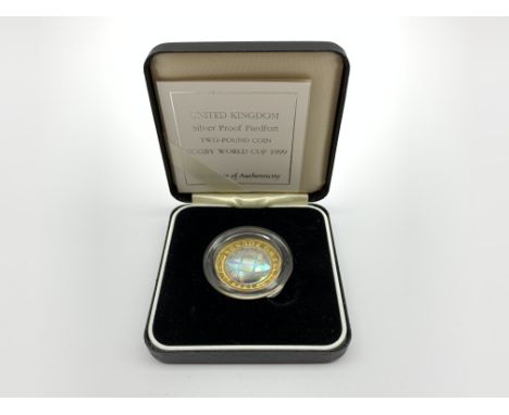 United Kingdom 1999 holographic silver proof piedfort 'Rugby World Cup' two pound coin, cased with certificate Condition Repo