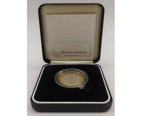 United Kingdom 1999 holographic silver proof piedfort 'Rugby World Cup' two pound coin, cased with certificate